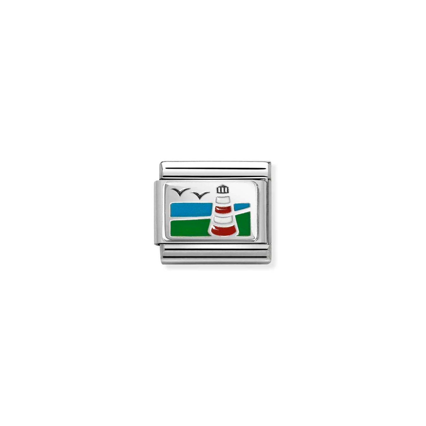 Composable Sterling Silver & Enamel Link Red & White Lighthouse 330284/47 (Smeatons Tower)