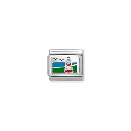 Composable Sterling Silver & Enamel Link Red & White Lighthouse 330284/47 (Smeatons Tower)