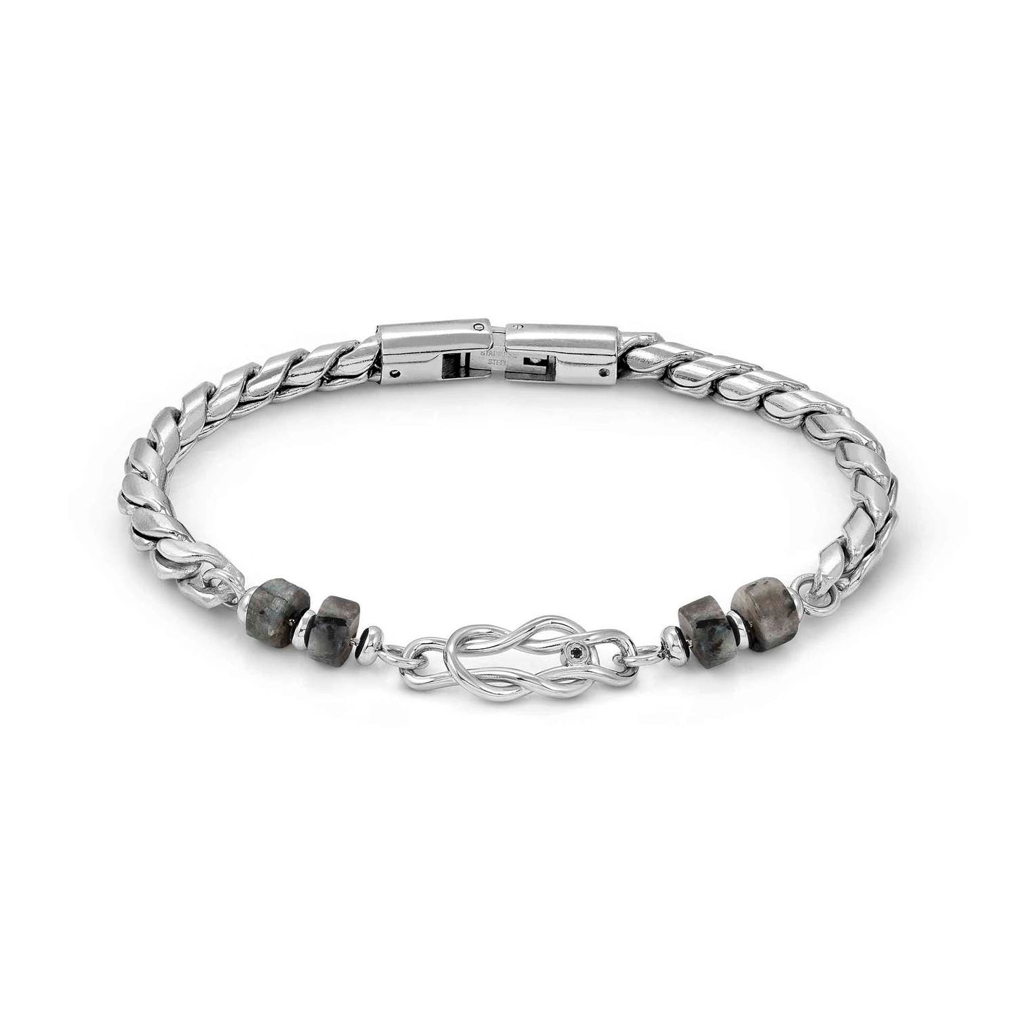 ATLANTE Stones Knot GREY JASPER Steel Bracelet 027506/067