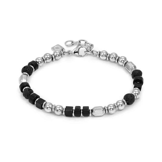 INSTINCTSTYLE Sea Onyx & Lava Stone Stainless Steel Nuggets Bracelet 027932/095