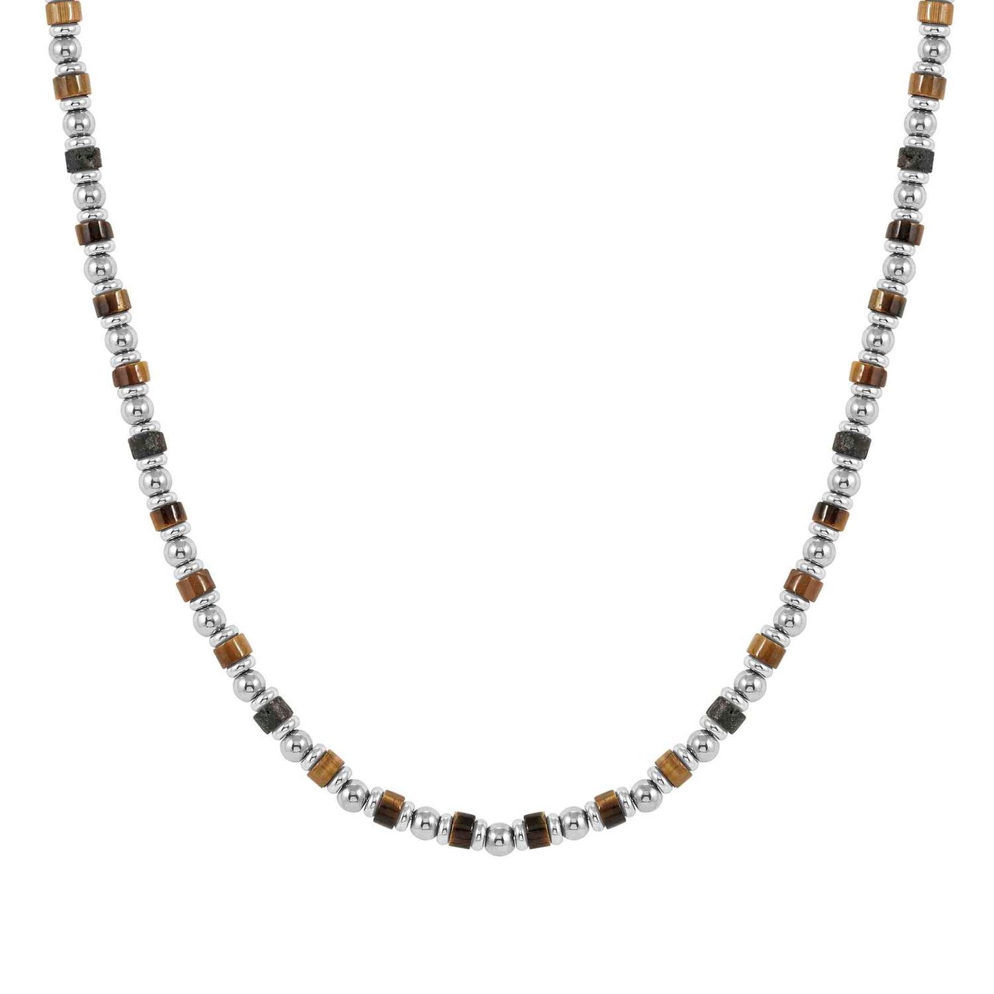 INSTINCTSTYLE Sea Tigers Eye & Lava Stone Stainless Steel Necklace 027933/091