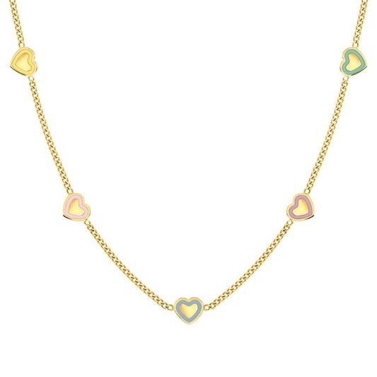 FAIRYICONS Steel Yellow PVD Enamel 5 Heart Necklace 134109/022