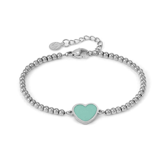 Emosfere Steel Beaded Bracelet with Green Enamel Heart 134200/002