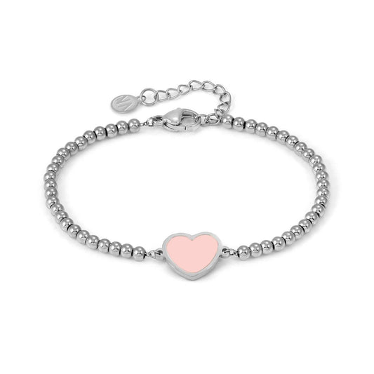 Emosfere Steel Beaded Bracelet with Pink Enamel Heart 134200/006