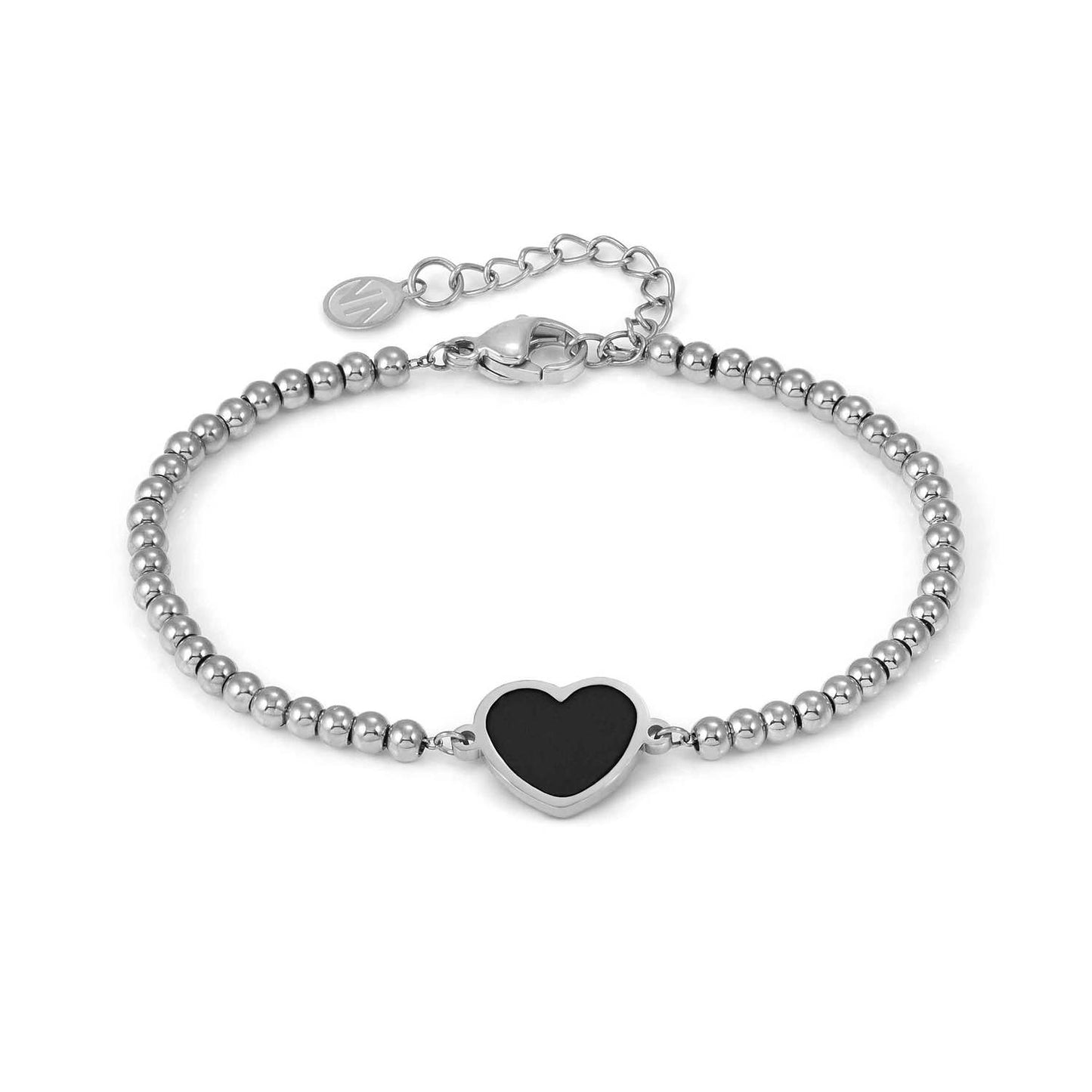 Emosfere Steel Beaded Bracelet with Black Enamel Heart 134200/035