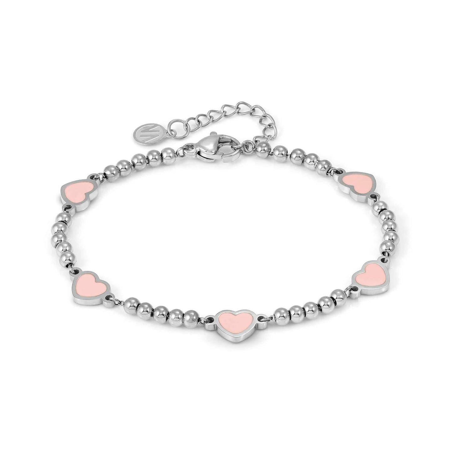 EMOSFERE Steel Beaded 5 Heart Pink Enamel Bracelet 134202/006