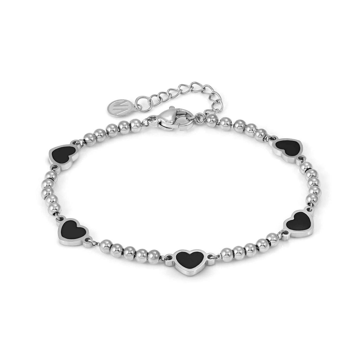 EMOSFERE Steel Beaded 5 Heart Black Enamel Bracelet 134202/035