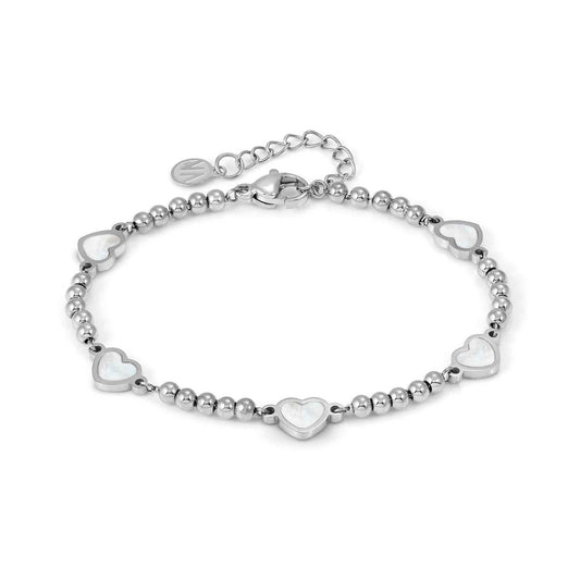 EMOSFERE Steel Beaded 5 Heart White MOP Bracelet 134203/036