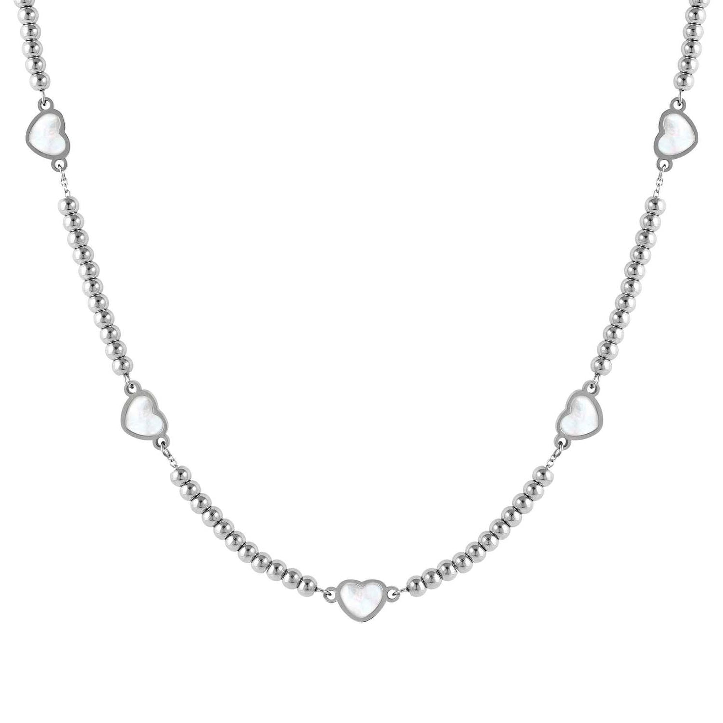 EMOSFERE Steel Necklace with 5 MOP White Hearts 134207/036