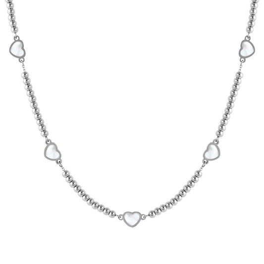 EMOSFERE Steel Necklace with 5 MOP White Hearts 134207/036