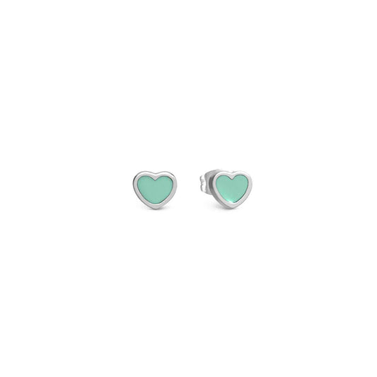 EMOSFERE Steel Heart Green Enamel Stud Earrings 134208/002