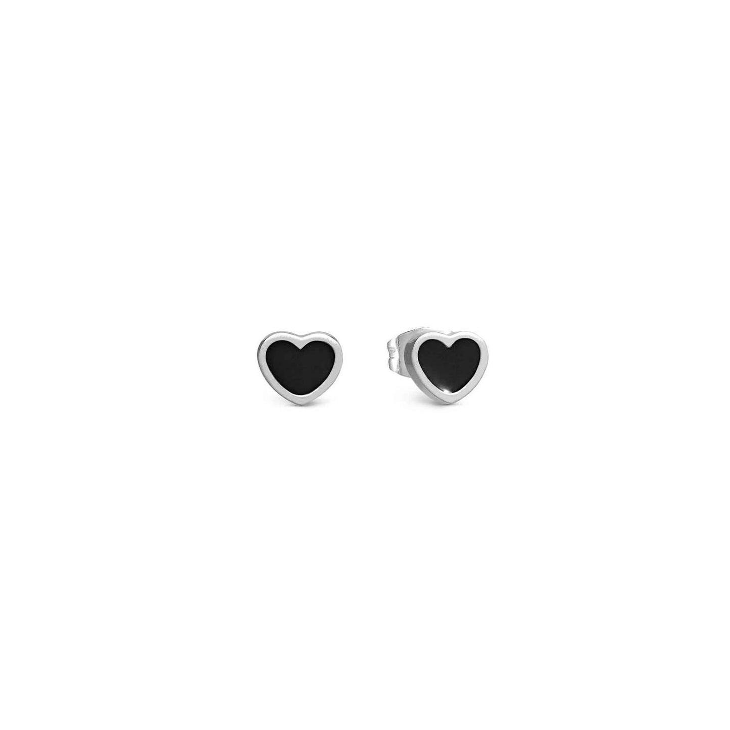 EMOSFERE Steel Heart Black Enamel Stud Earrings 134208/035