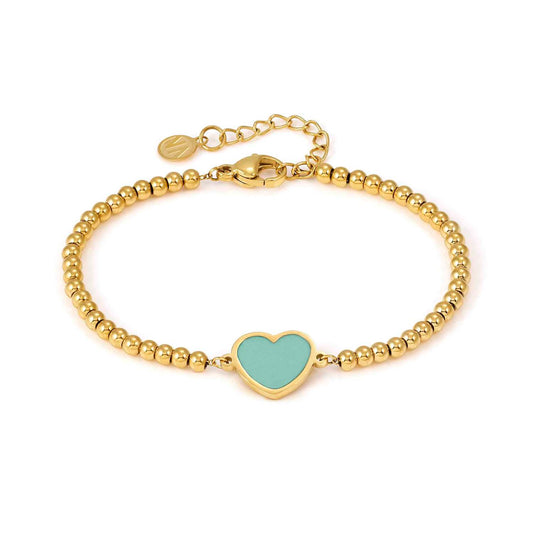 Emosfere Yellow PVD Steel Beaded Bracelet with Green Enamel Heart 134210/002