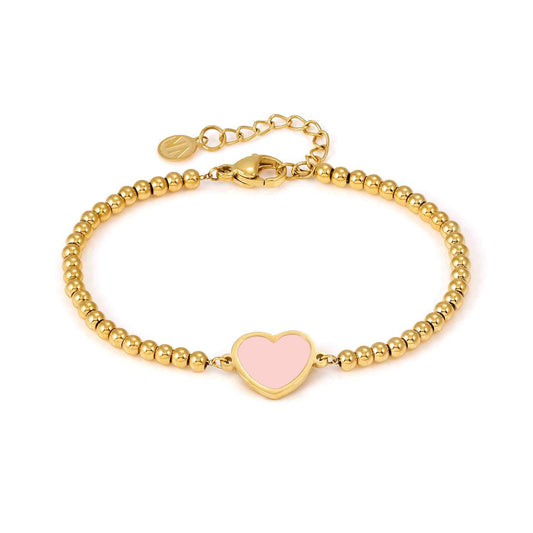 Emosfere Yellow PVD Steel Beaded Bracelet with Pink Enamel Heart 134210/006