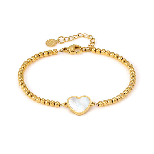 Emosfere Yellow PVD Steel Beaded Bracelet with White MOP Heart 134211/036