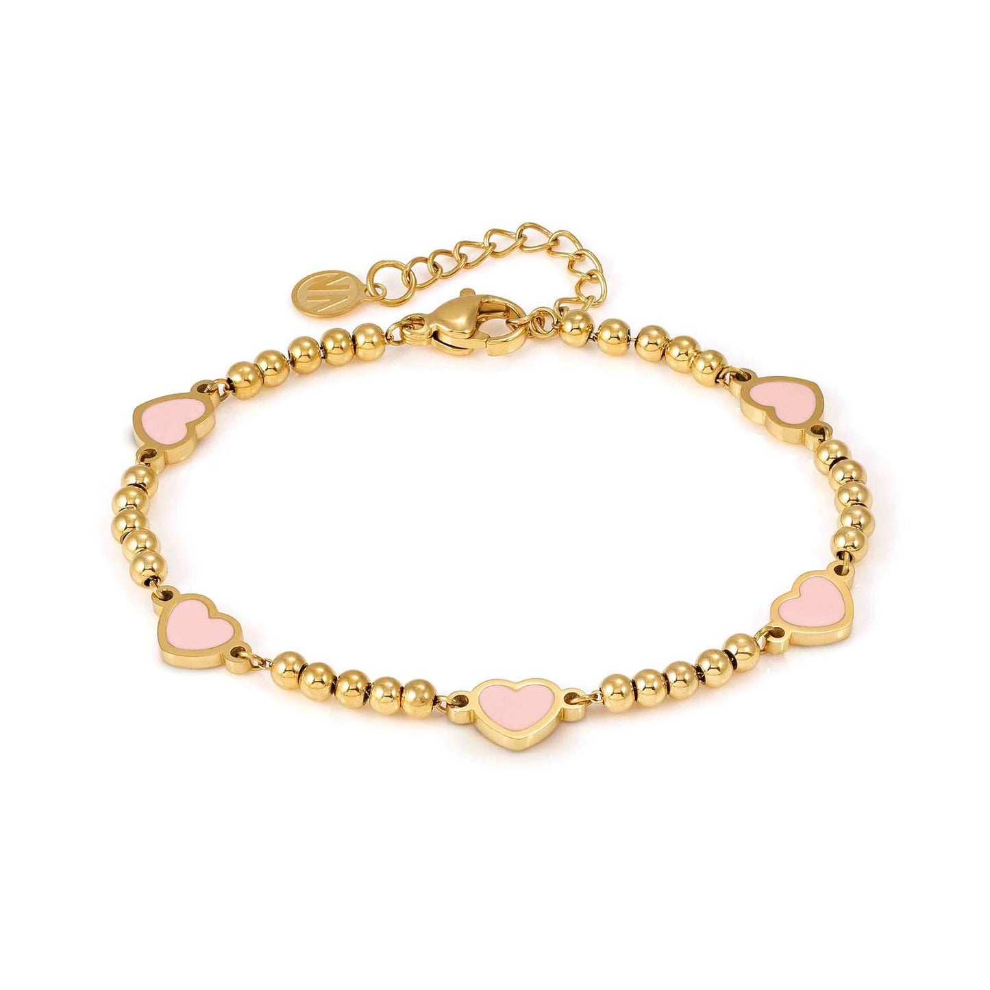 EMOSFERE Yellow PVD Beaded 5 Heart Pink Enamel Bracelet 134212/006