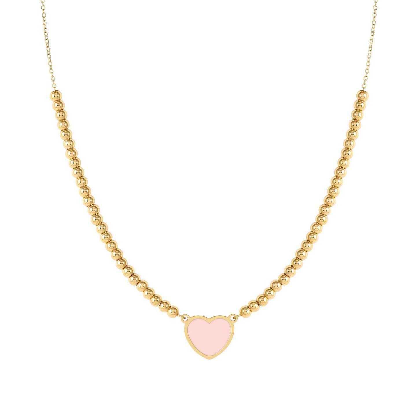 EMOSFERE Yellow PVD Steel Chain & Beaded Pink Enamel Heart Necklace 134214/006