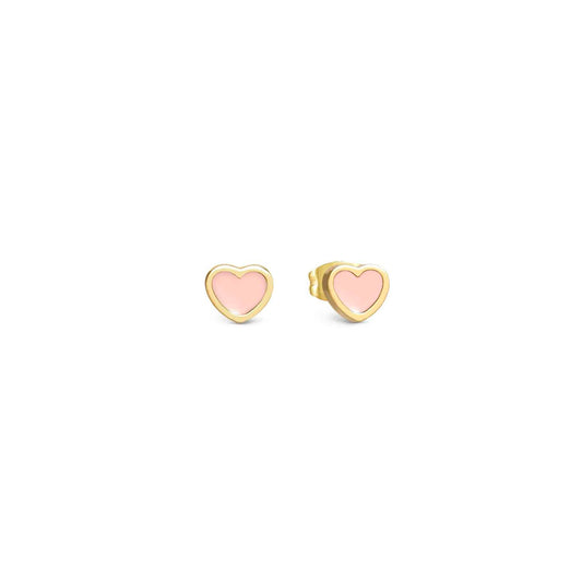 EMOSFERE Steel Yellow PVD Heart Pink Enamel Earrings 134218/006