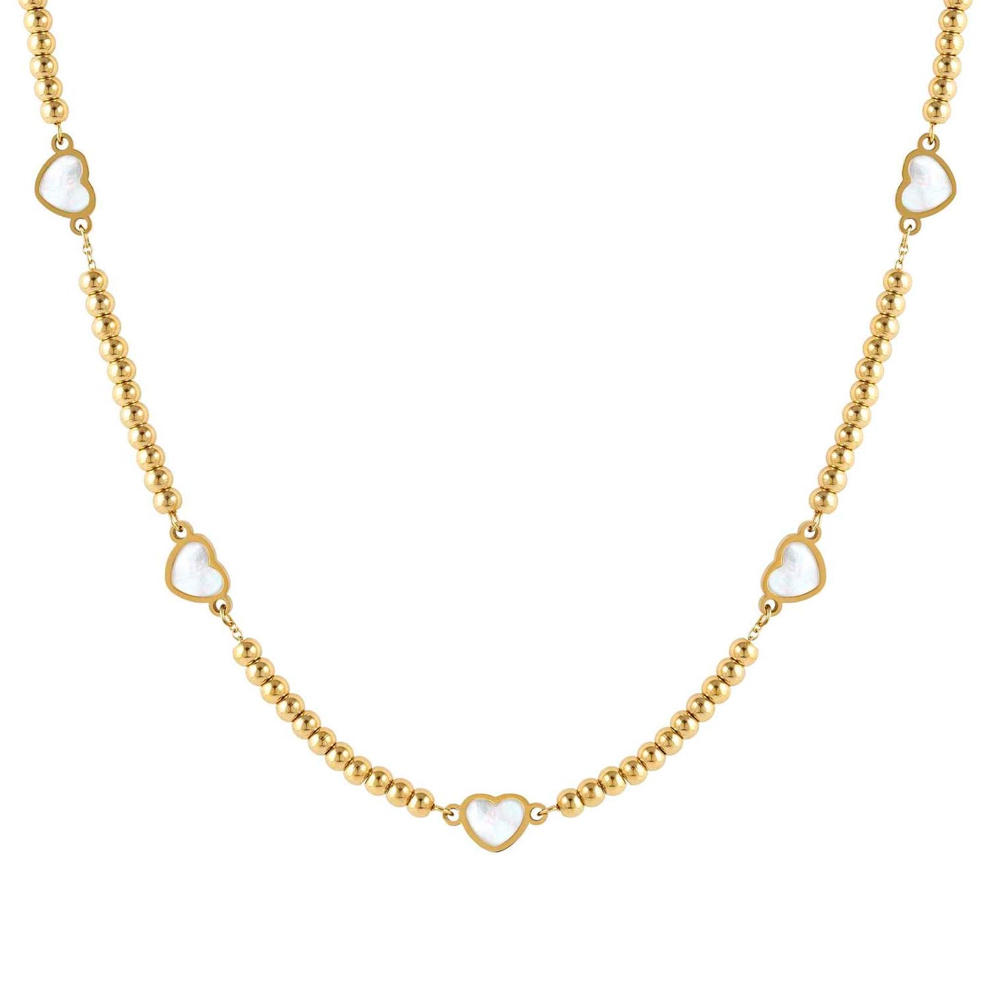 EMOSFERE Yellow PVD Steel Necklace with 5 MOP Hearts 134217/036