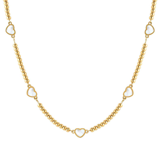 EMOSFERE Yellow PVD Steel Necklace with 5 MOP Hearts 134217/036