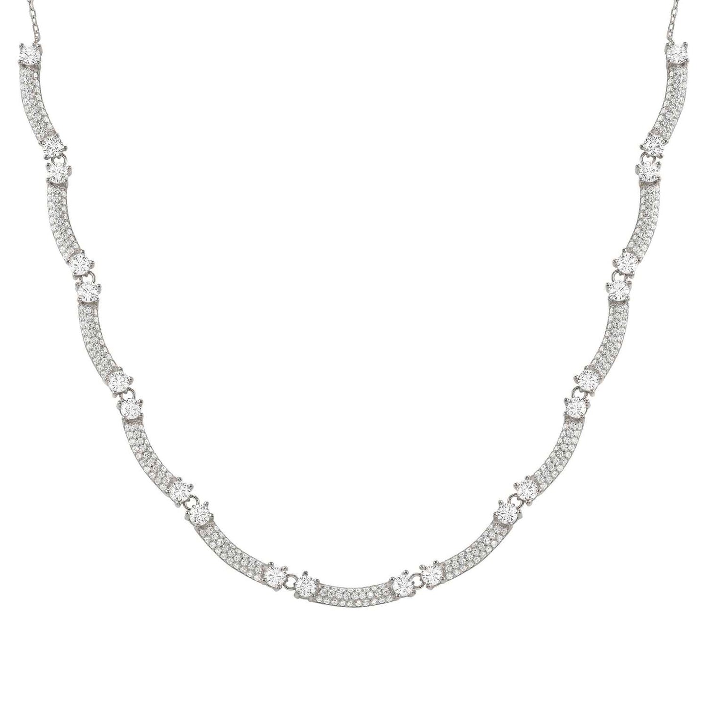 FASHION ERA Silver 11 CZ pavé wave Necklace 242211/010