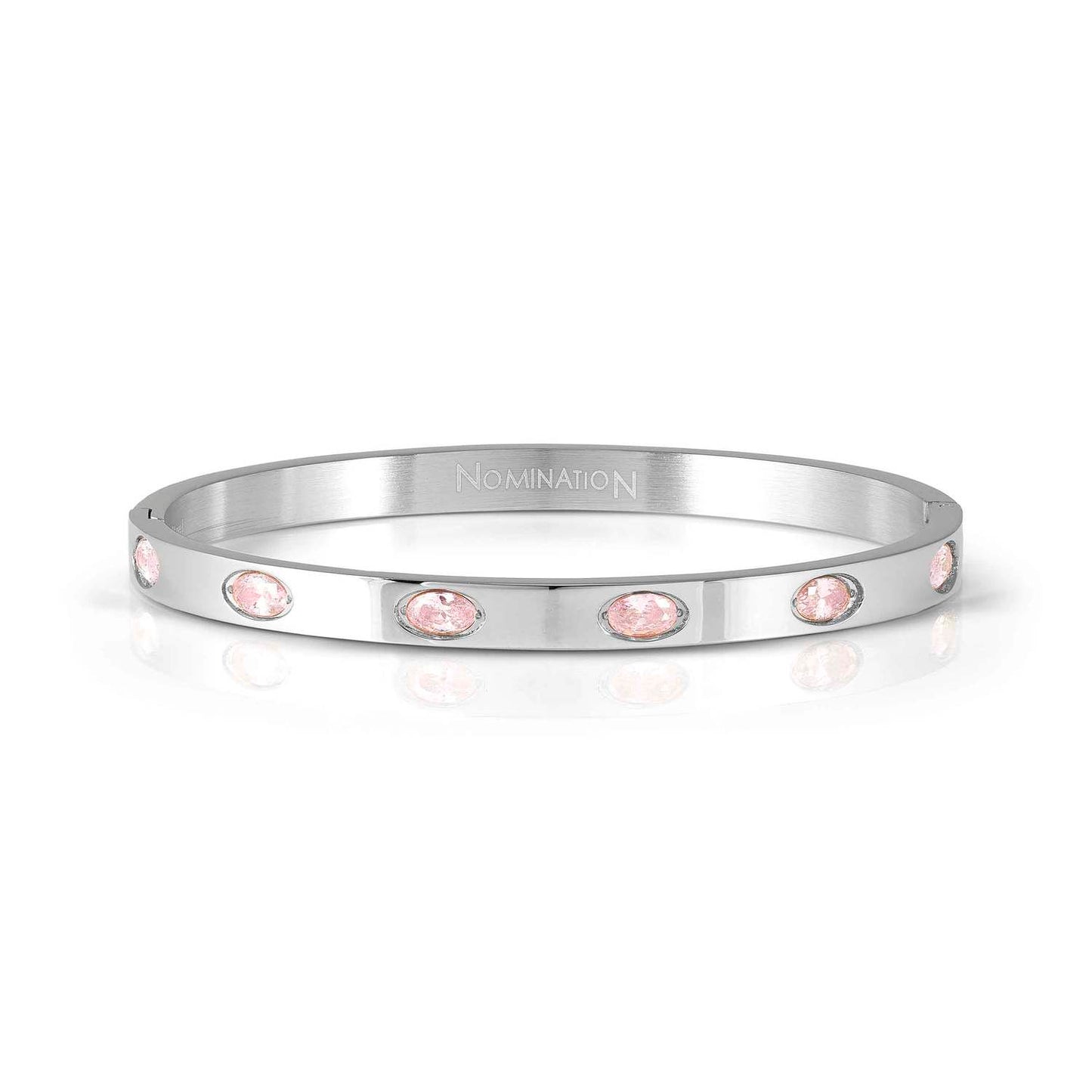 (S) 6 Oval PINK CZ Steel Pretty Bangles New 029516/002