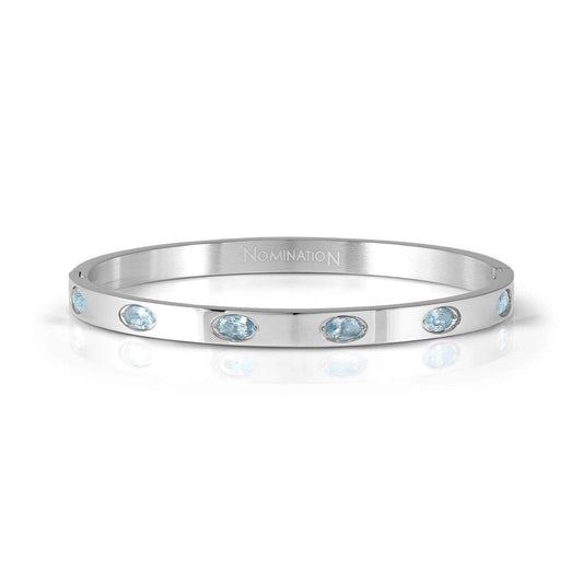 (S) 6 Oval Light BLUE CZ Steel Pretty Bangles New 029516/003