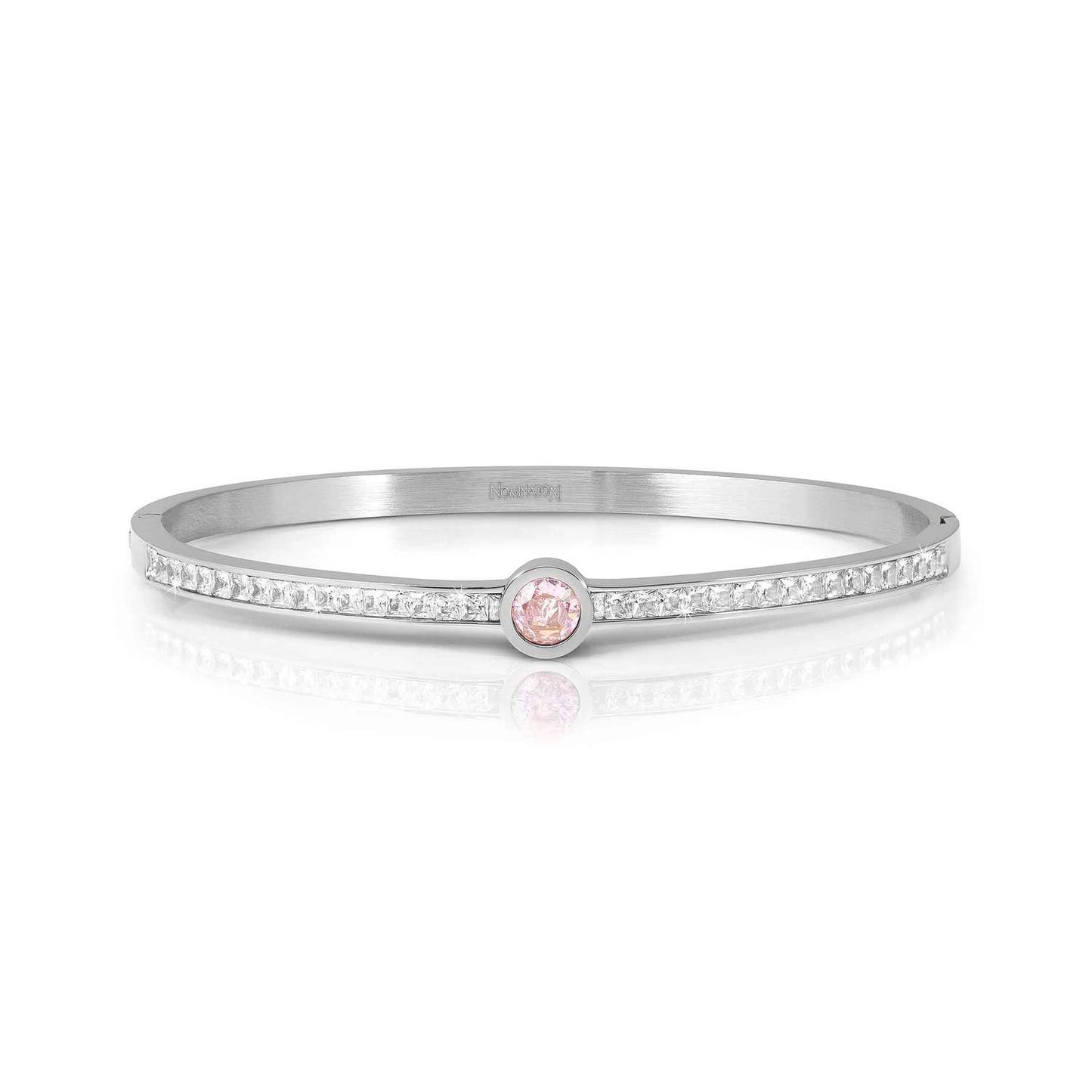 (L) PINK & White CZ Pave Steel Pretty Bangles New 029521/002