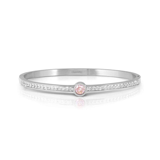 (M) PINK & White CZ Pave Steel Pretty Bangles New 029520/002