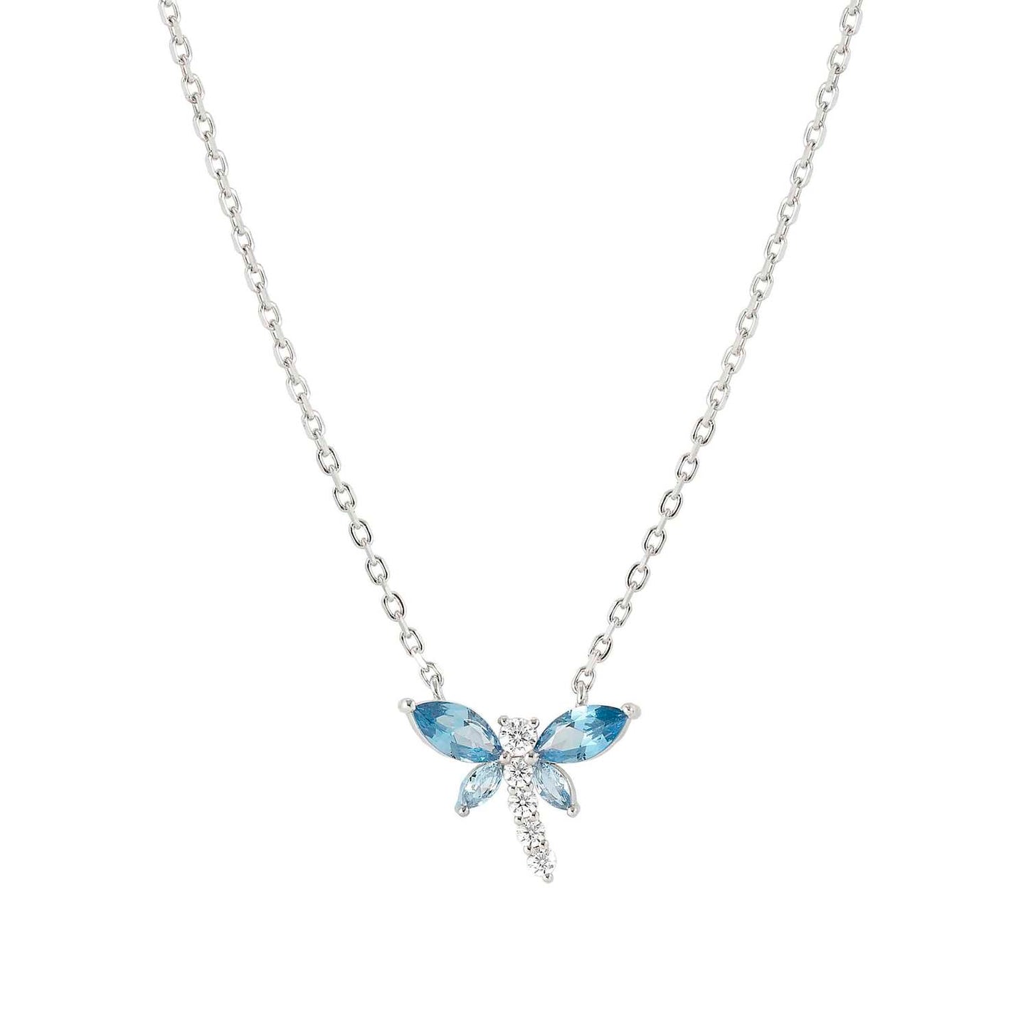 SHINE ME UP Light Blue & White Dragonfly CZ Silver Necklace 241902/011