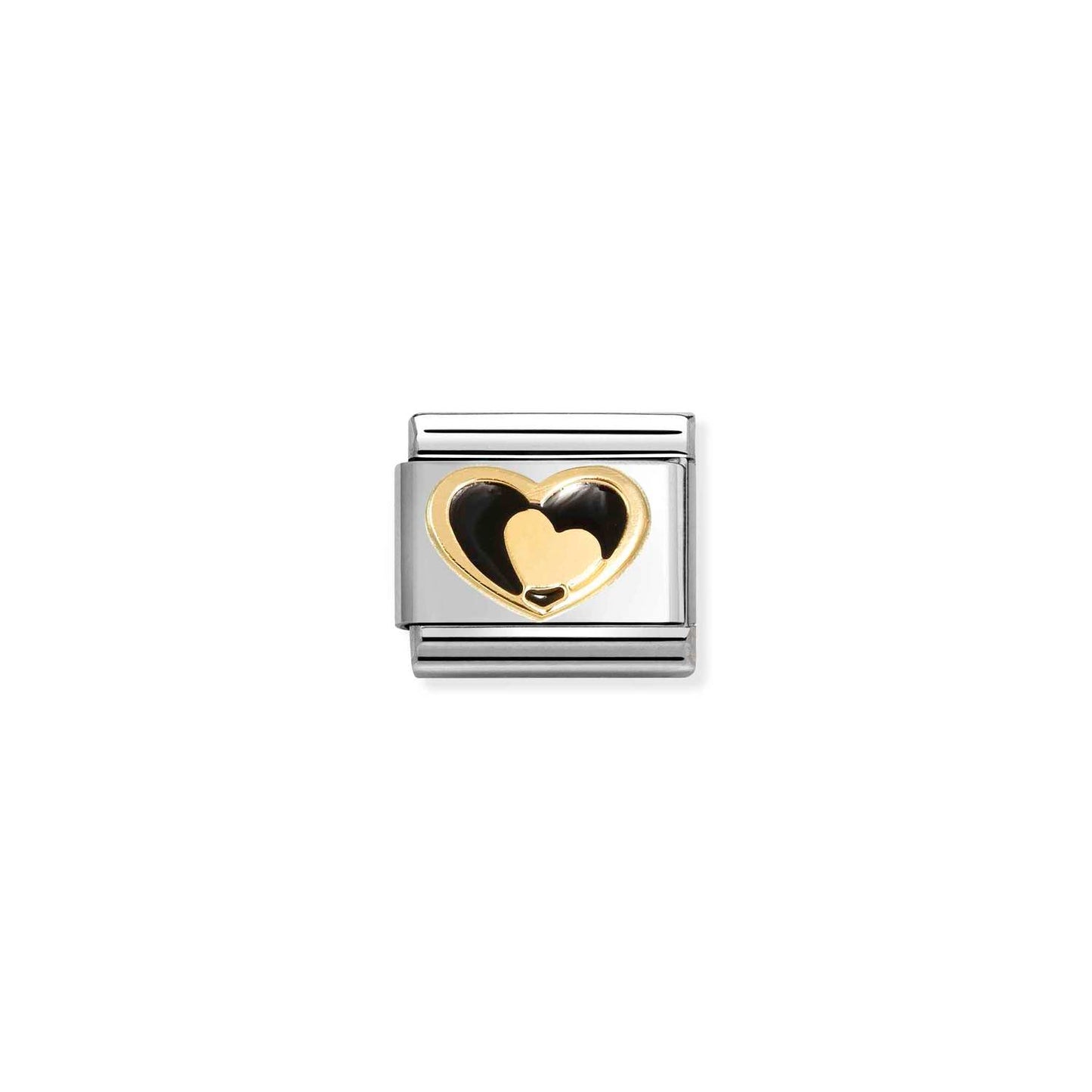 NEW 18ct Yellow Gold Enamel Black Heart & Gold Heart Composable Link 030283/26