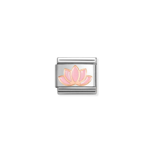 NEW 9ct Rose Gold Enamel Pink Lotus Flower Composable Link 430202/44