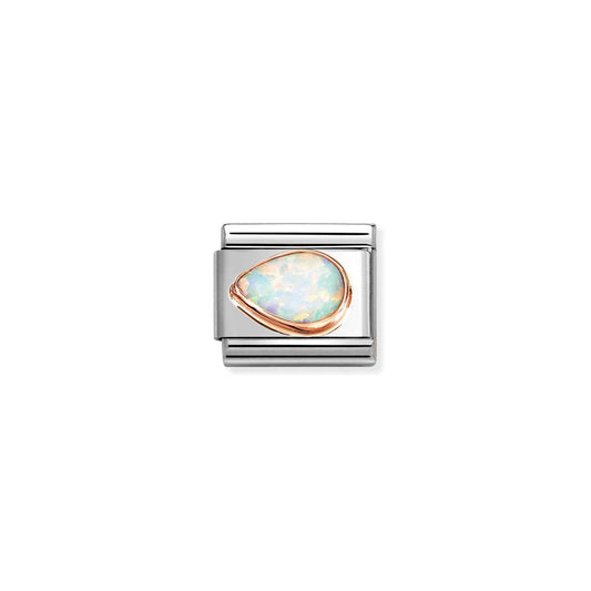 NEW 9ct Rose Gold WHITE Opal Drop Left Composable Link 430513/07