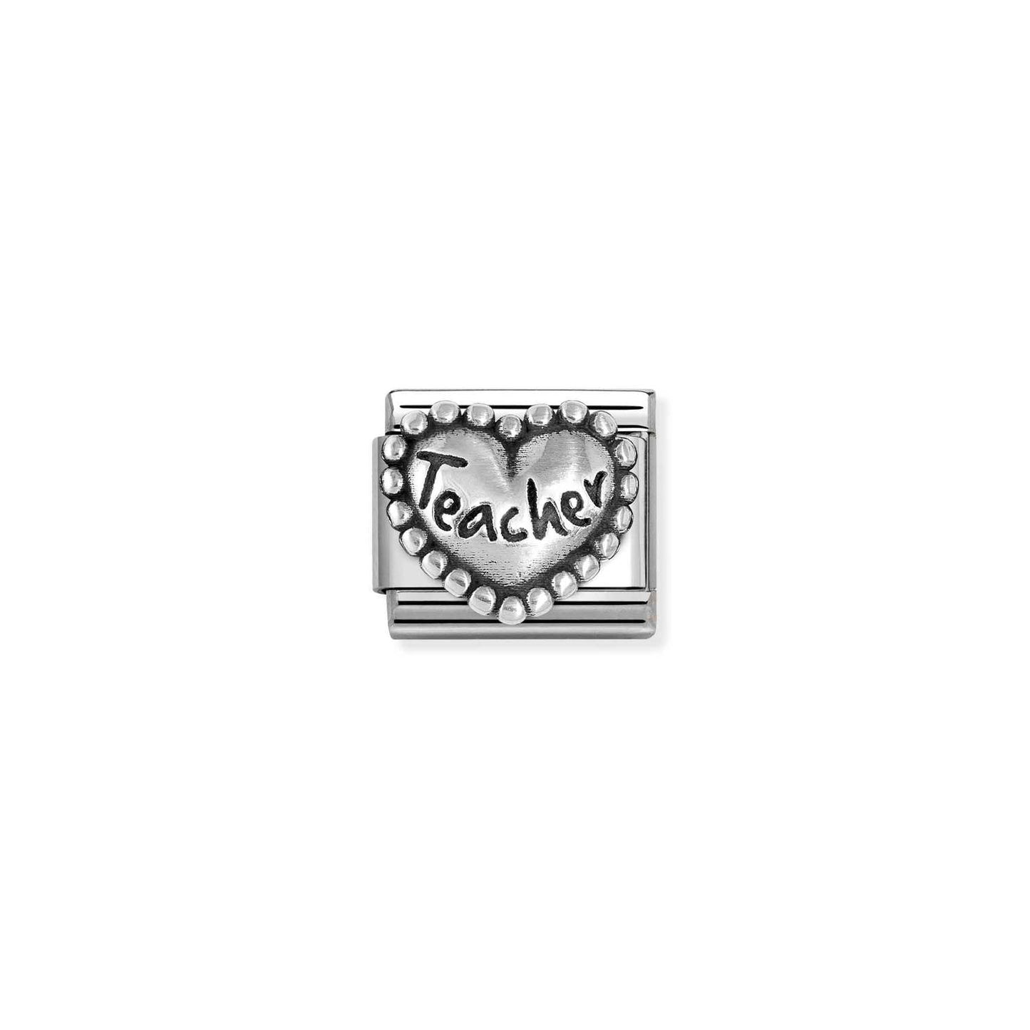 NEW Silver Beaded Heart TEACHER Composable Link 330101/89