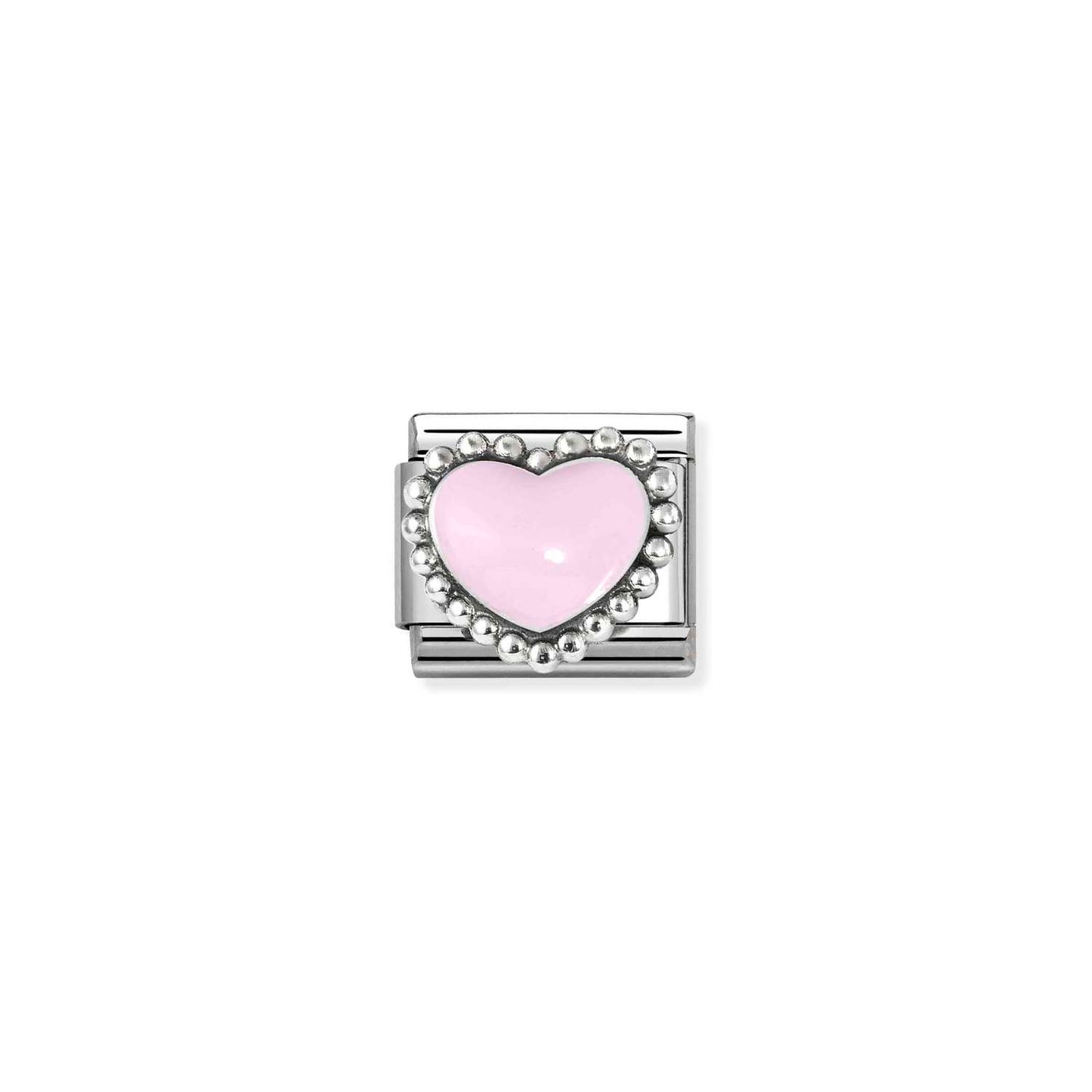 NEW Silver Beaded Enamel Heart PASTEL PINK Composable Link 330204/33