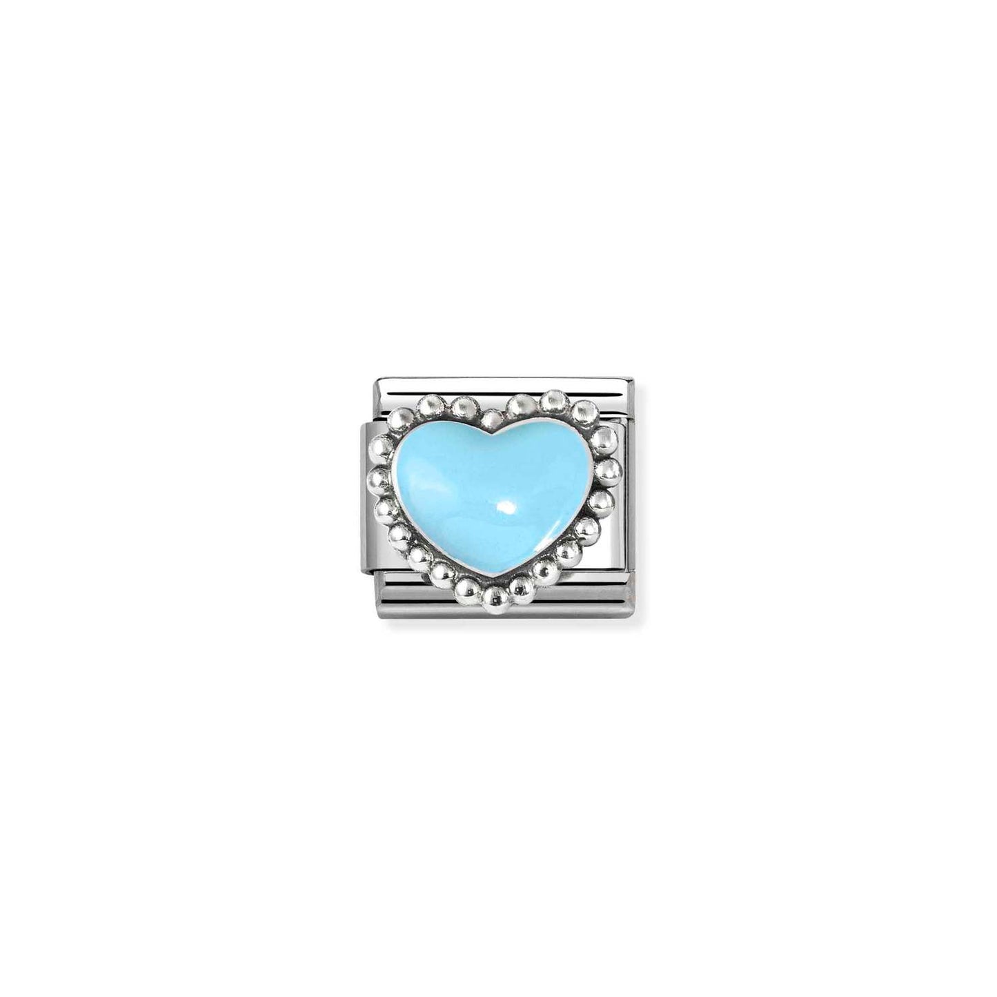 NEW Silver Beaded Enamel Heart PASTEL BLUE Composable Link 330204/34