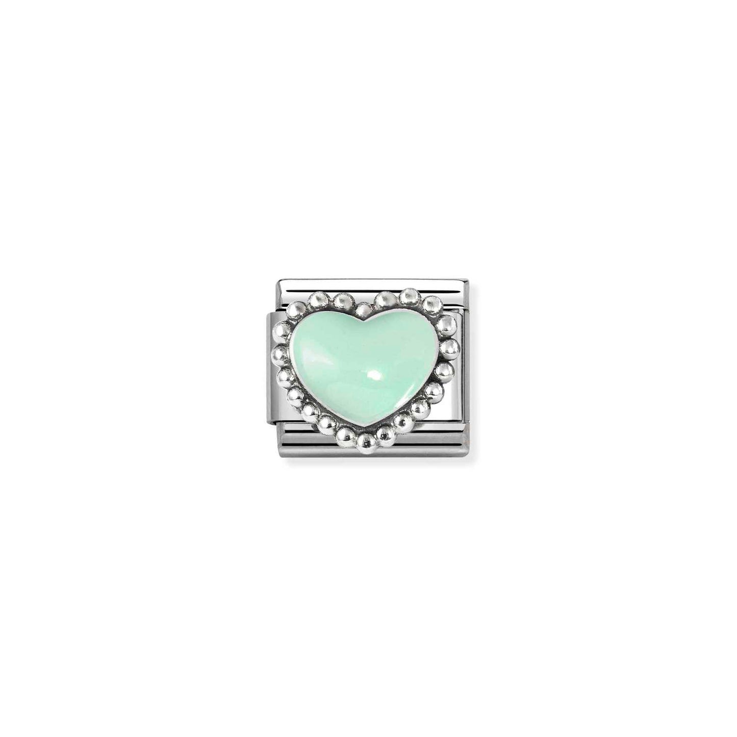 NEW Silver Beaded Enamel Heart PASTEL GREEN Composable Link 330204/35