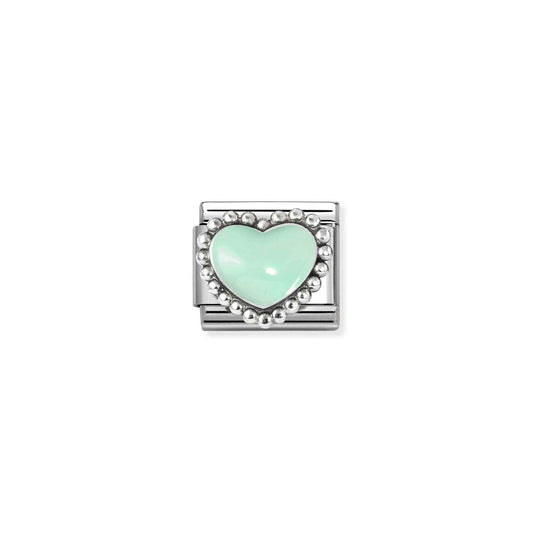 NEW Silver Beaded Enamel Heart PASTEL GREEN Composable Link 330204/35