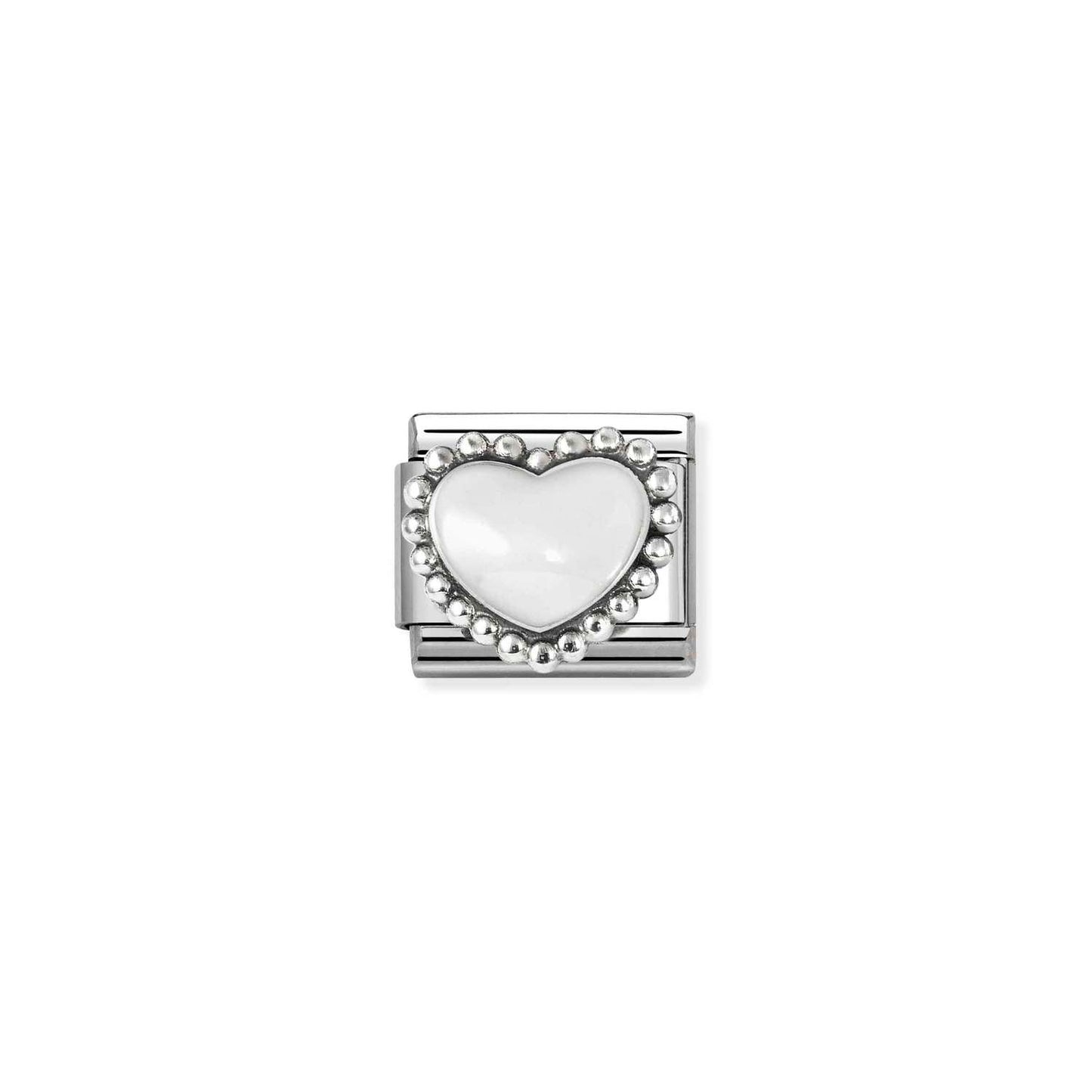 NEW Silver Beaded Enamel Heart WHITE Composable Link 330204/36