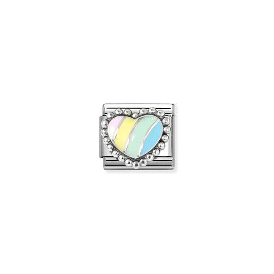 NEW Silver Beaded Enamel Heart MultiColour Pastel Composable Link 330204/37