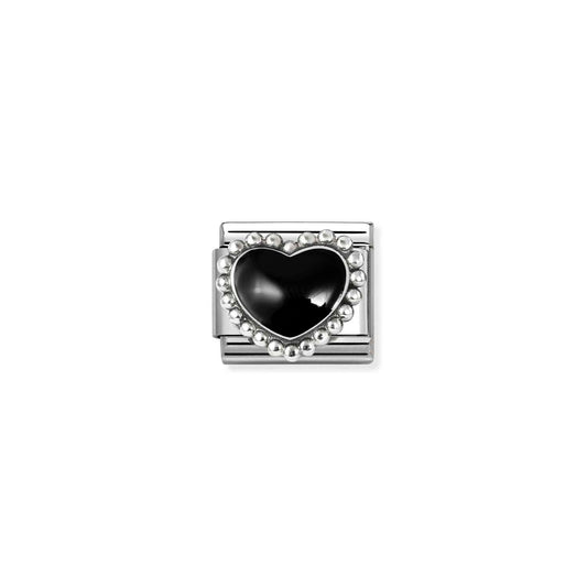 NEW Silver Beaded Enamel Heart BLACK Composable Link 330204/38