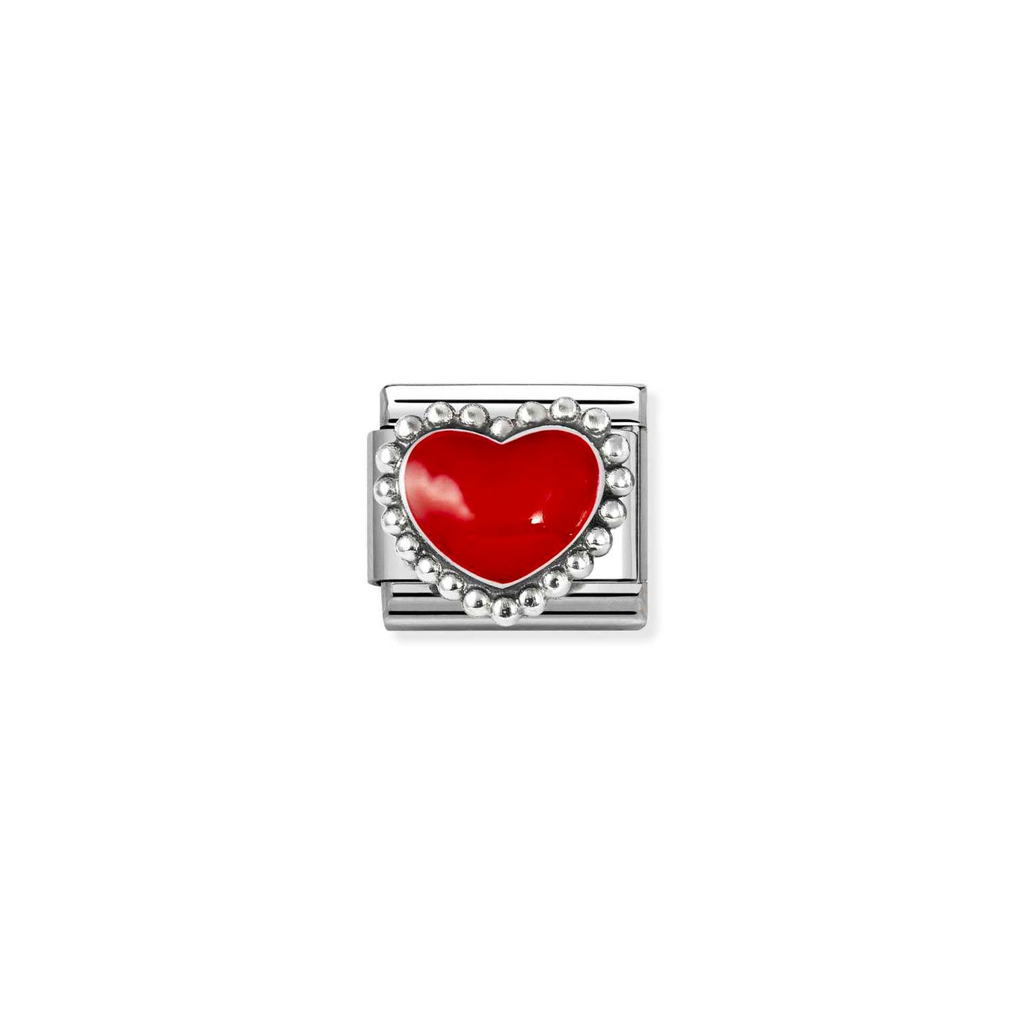 NEW Silver Beaded Enamel Heart RED Composable Link 330204/39