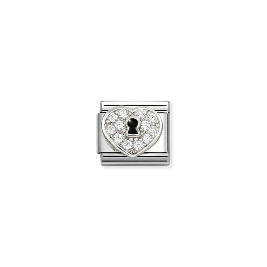 NEW Silver White CZ PAVE set Heart with Keyhole Composable Link 330328/09