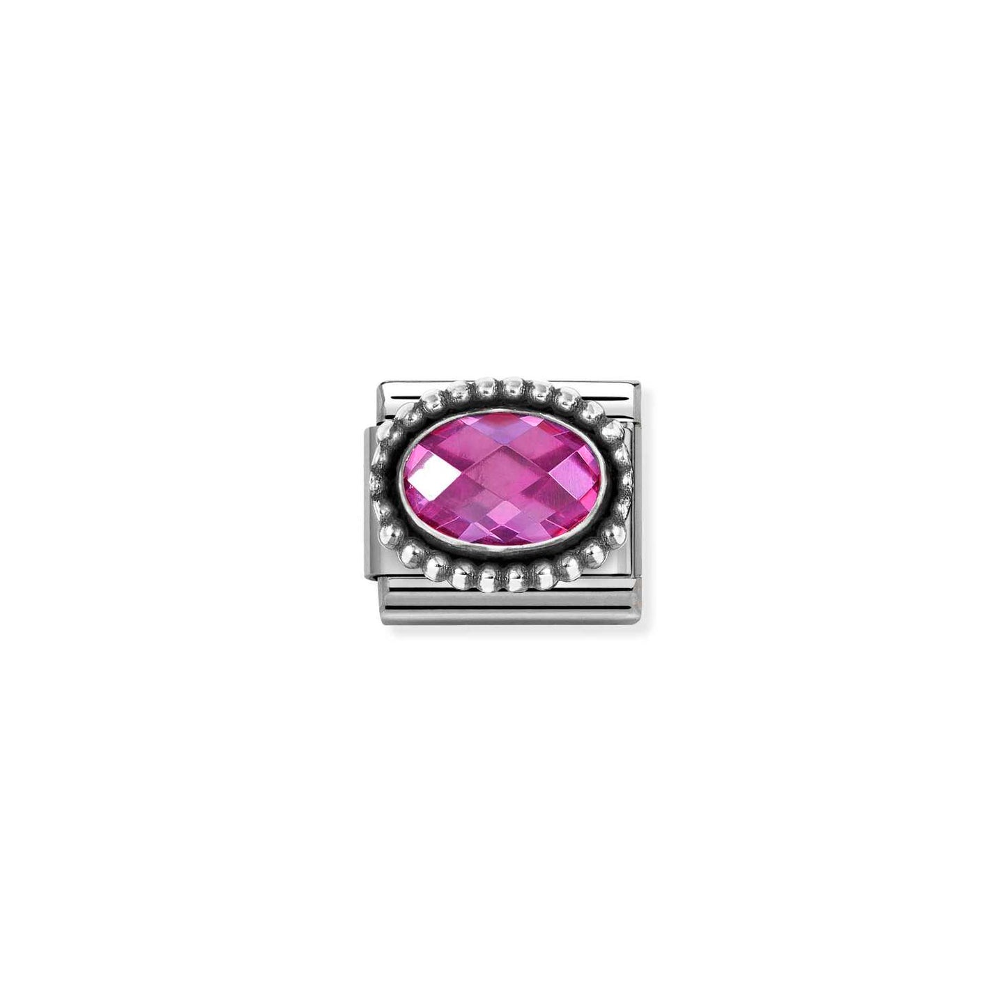 NEW Silver Beaded Oval CZ Stone Fuschia Composable Link 330607/030