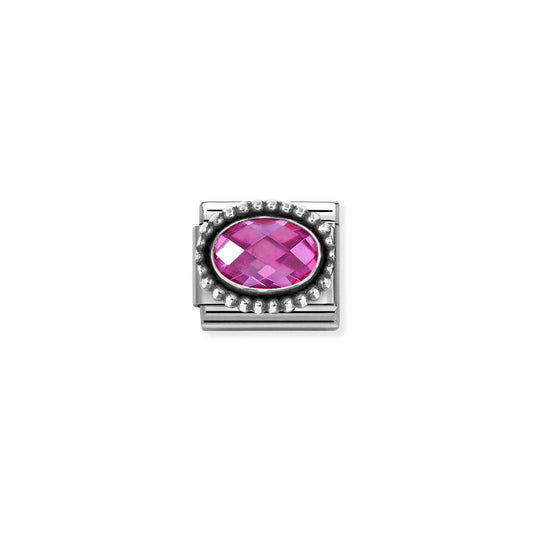 NEW Silver Beaded Oval CZ Stone Fuschia Composable Link 330607/030