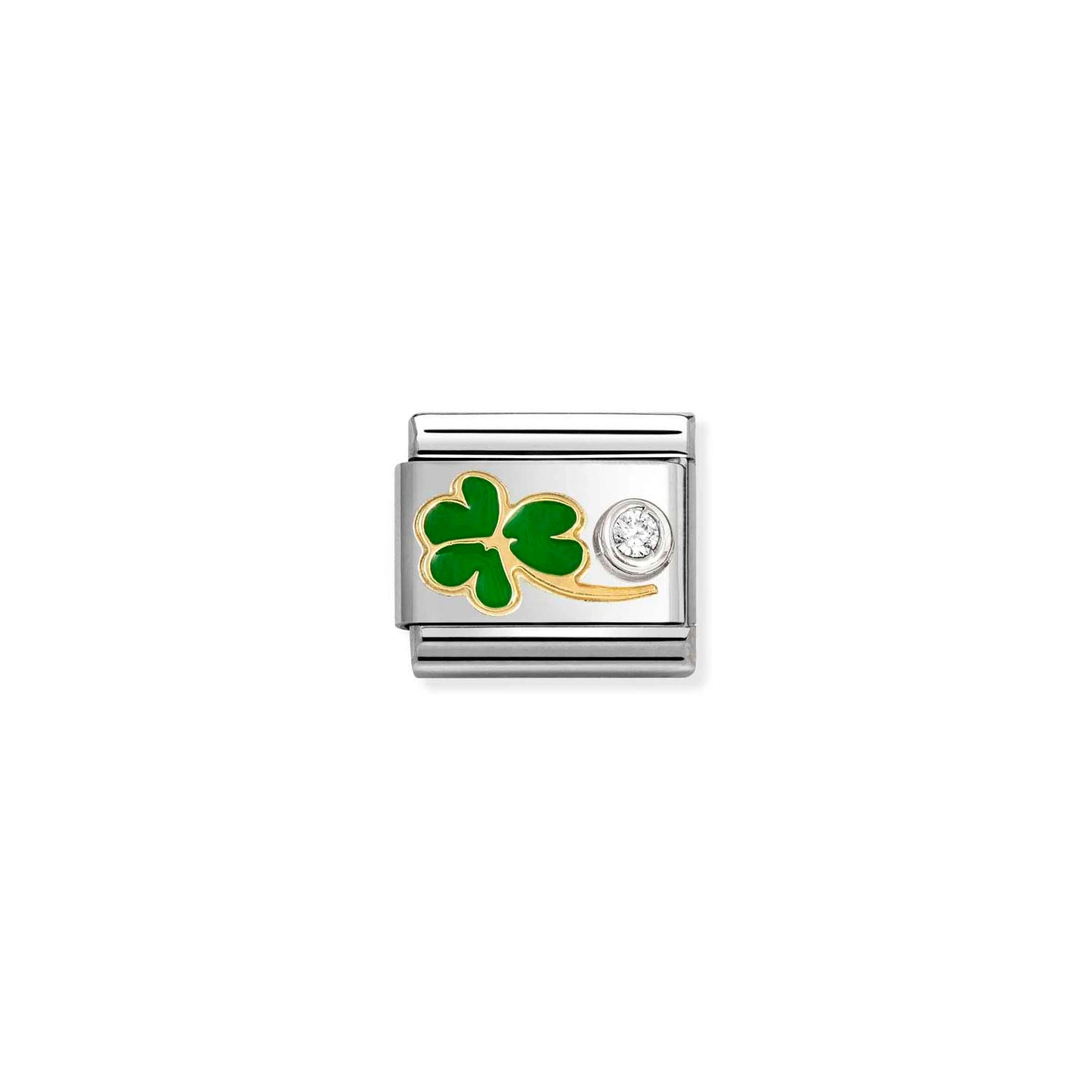 NEW 18ct Yellow Gold & Silver Enamel Green Clover CZ Composable Link 630302/12