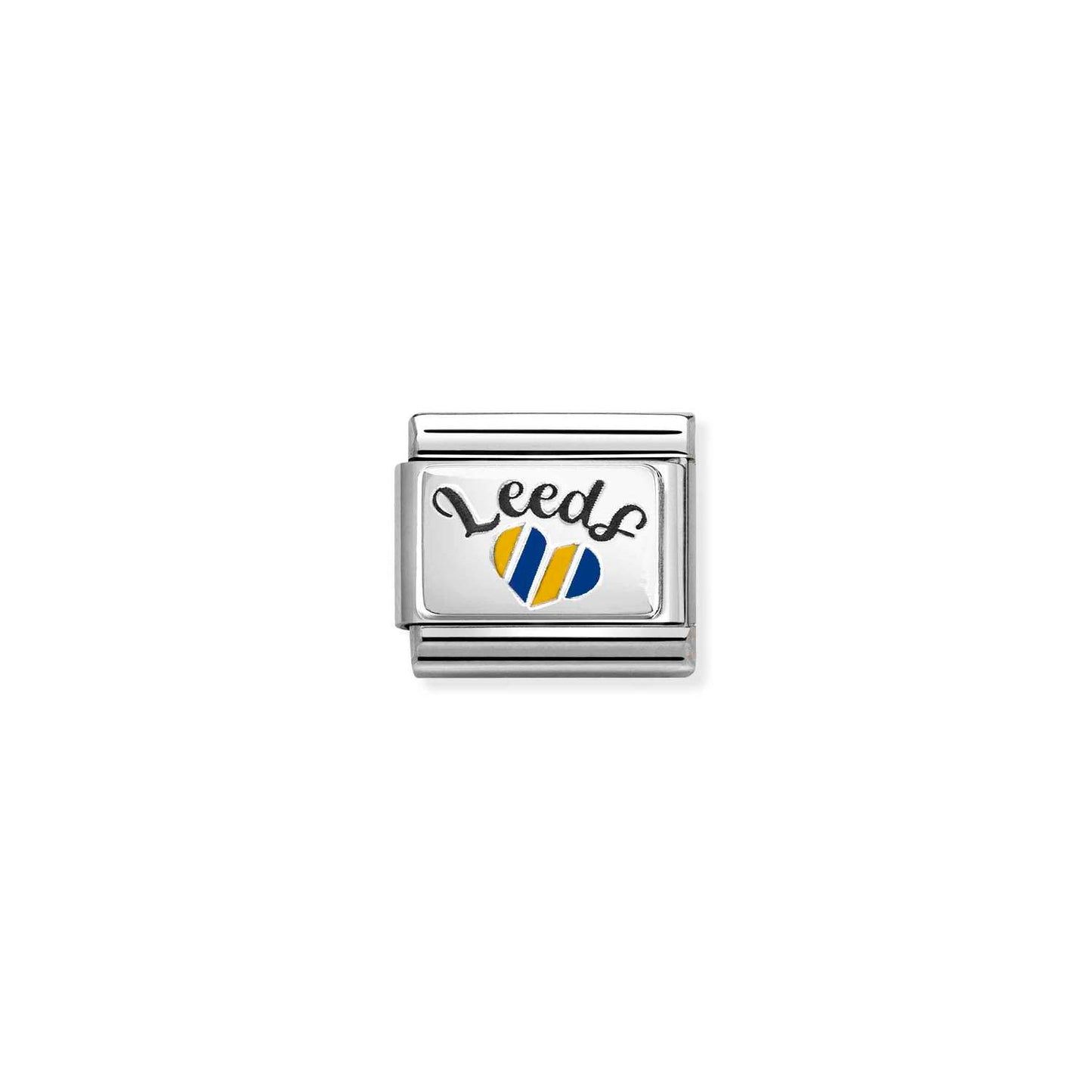 330209/60 Classic Silver LEEDS Enamel Heart with Blue & Yellow Stripes Link