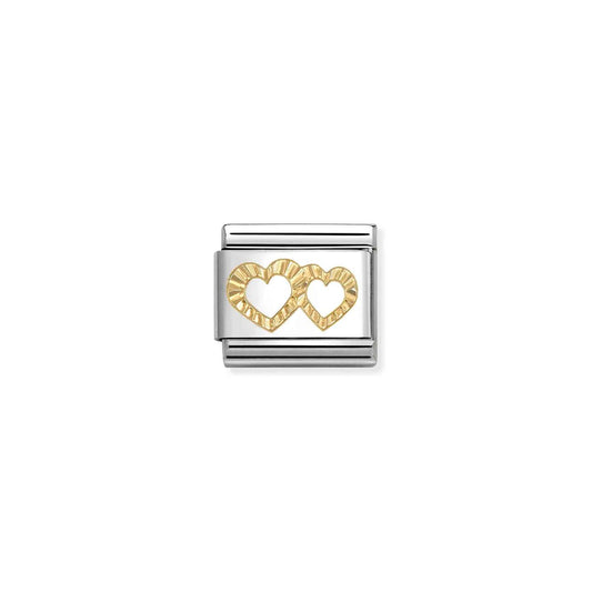FW25 NEW Etched Double Hearts Composable Link with 18ct Yellow Gold 030149/64