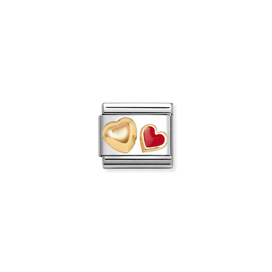 Raised Heart with Red Heart Composable Link in 18ct Yellow Gold & Enamel 030283/32
