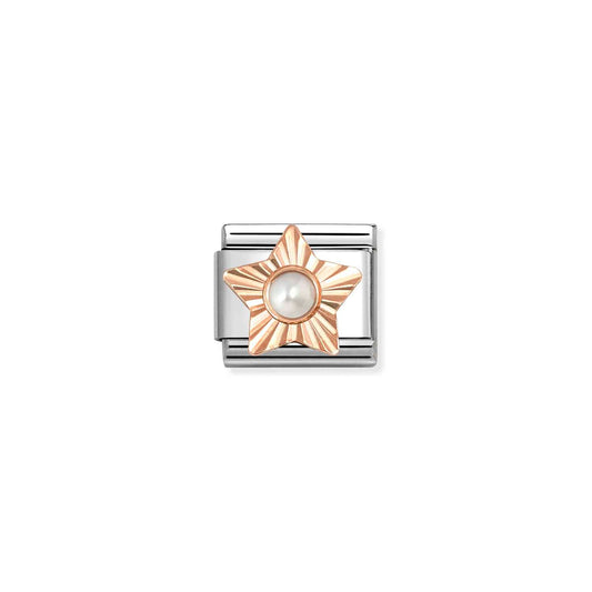 White Pearl Etched Star Composable Link with 9ct Rose Gold 430515/13